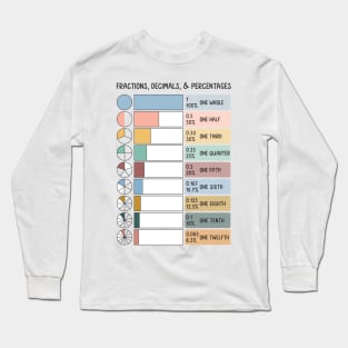 Math Fraction Wheels, Decimals, and Percentages Educational Art in Muted Boho Rainbow Colors for Kids Long Sleeve T-Shirt